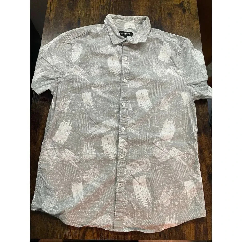 Express Slim Printed Stretch Cotton Short Sleeve Shirt